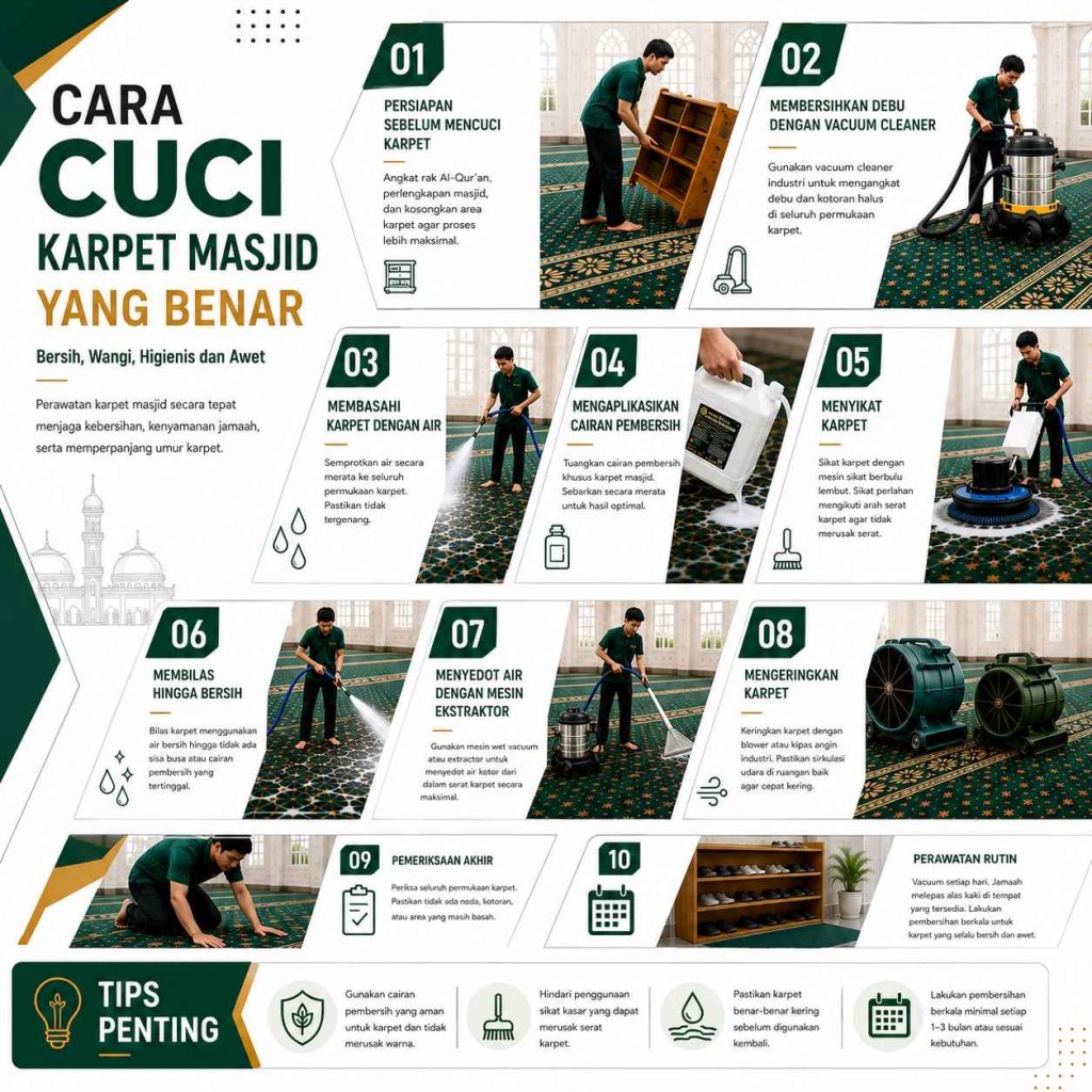 Cuci Karpet Masjid Yang Benar Untuk Menjaga Kenyamanan Jamaah Beribadah